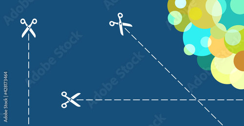 atelier, tailoring, textile industry, stationery, scissors on a blue background