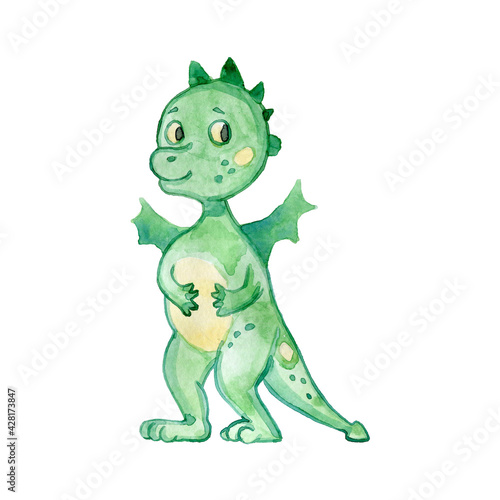 Cute Flying Little Baby Dragon  Funny Fantastic Creature Fairy Tale Character Cartoon Style  Illustration