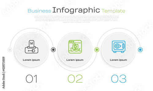 Set line Grave with tombstone, Internet piracy and Safe. Business infographic template. Vector