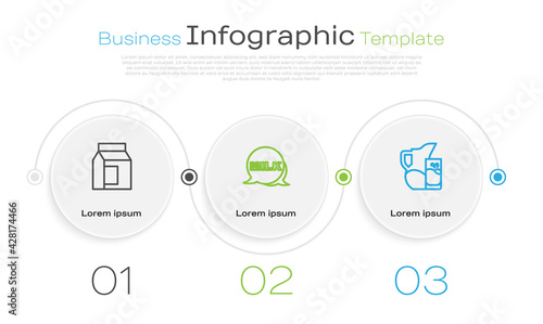 Set line Paper package for milk, Lettering and Milk jug pitcher and glass. Business infographic template. Vector