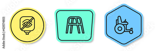 Set line Blindness, Walker and Electric wheelchair. Colored shapes. Vector