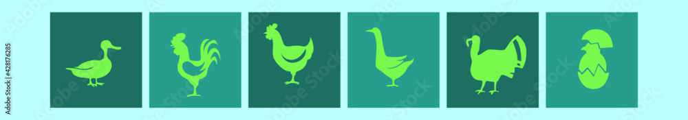 set of fowl animals cartoon icon design template with various models. vector illustration isolated on blue background set of fowl animals cartoon icon design template with various models. vector illustration isolated on blue background