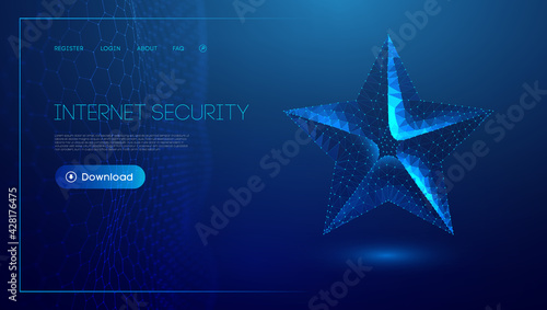 Low poly star on blue background. Digital technology abstract blue star holiday concept. Business technology concept. EPS 10.