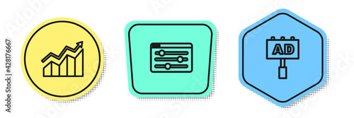 Set line Financial growth increase, Browser setting and Advertising. Colored shapes. Vector