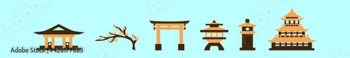 set of japanese castle cartoon icon design template with various models. vector illustration isolated on blue background