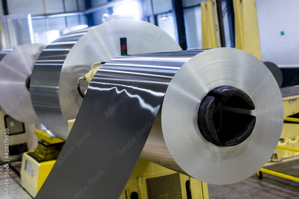 Aluminium coil and sheet on machinery - obrazy, fototapety, plakaty 