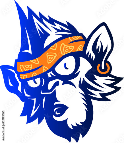 Monkey Character with Mohawk Hair and Earring and Bandana