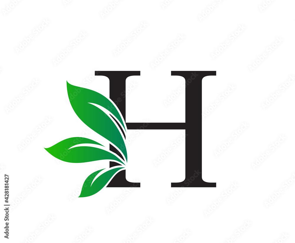 Letter H Logo with Green Leaves, Nature Logo or Icon Design Template. Letter H Logo with Green Leaves, Nature Logo or Icon Design Template.