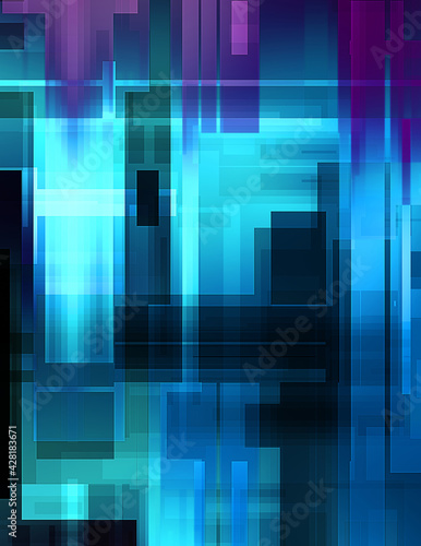 Futuristic abstract geometric wallpaper. Geometrical colorful shapes. Rectangular shapes background. Digital illustration of a tech layout.