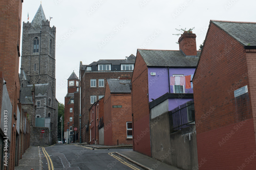 View of an empty street in Dublin, Ireland, Europe