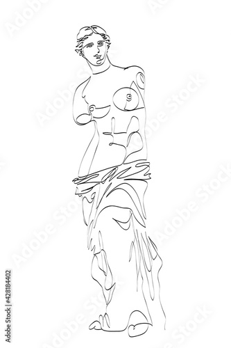 Antique female body drawing with lines, fashion concept, woman beauty minimalist, statue vector illustration for t-shirt, print design, covers, tattoo, posters
