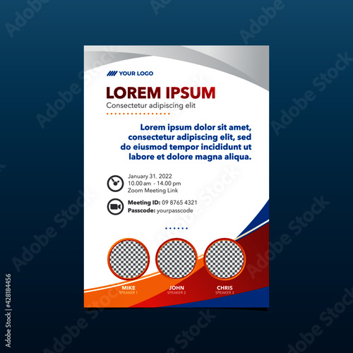 One-sided brochure for an online business meeting with photos of the speakers