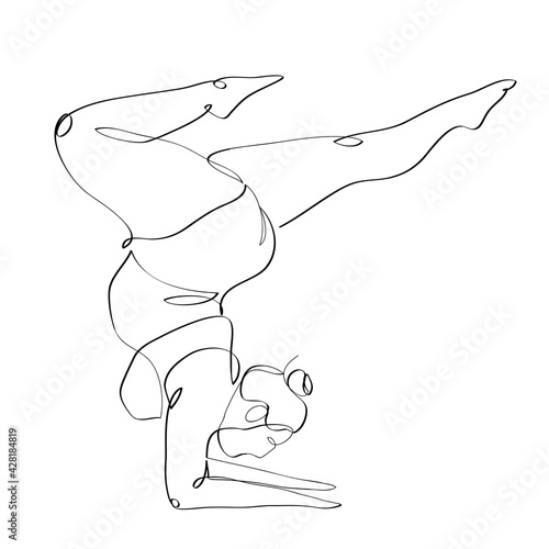Plus size yoga woman. Abstract body positive female portrait, continuous line style. Minimalist fashion design, quick sketch, vector illustration for t-shirt, prints, covers, posters, logo, tattoo