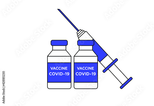 Coronovirus, covid-19, vaccination concept. A vial with a vaccine and a syringe with a needle. Vaccination illustration and icon concept