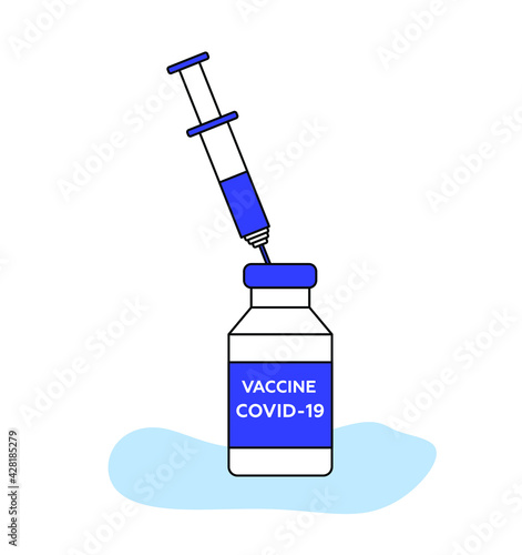 Coronovirus, covid-19, vaccination concept. A vial with a vaccine and a syringe with a needle. Vaccination illustration and icon concept