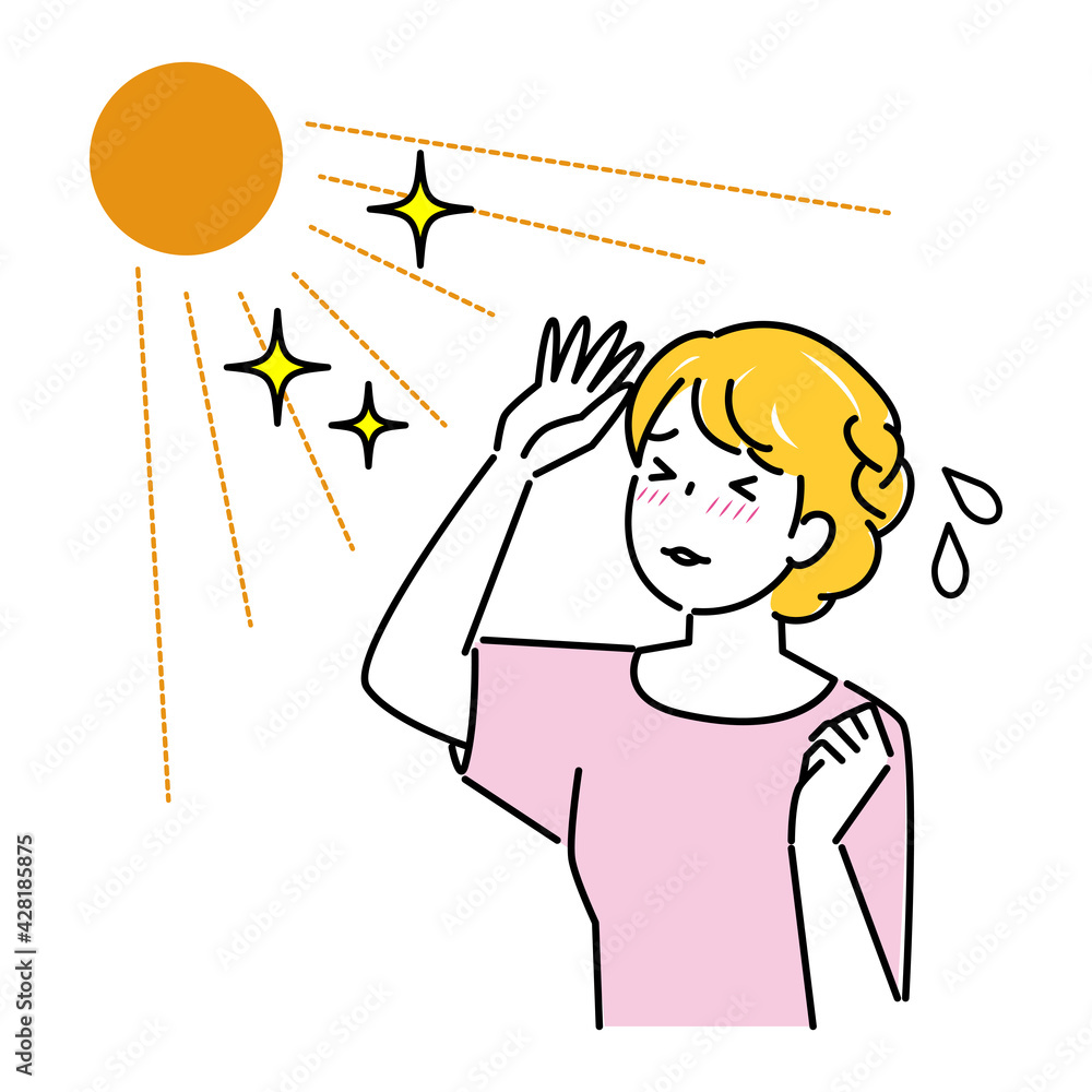 夏の太陽で日焼けして肌がヒリヒリしている女性 暑苦しくて汗をかいている イラスト シンプル ベクター A Woman Whose Skin Is Tingling Due To Sunburn In The Summer Sun It S Hot And Sweaty Simple Illustration Vector Stock Vektorgrafik Adobe Stock