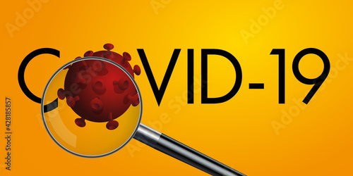 Concept de la recherche d’un vaccin pour combattre l’épidémie de COVID-19, avec comme symbole, une loupe pour analyser le virus.