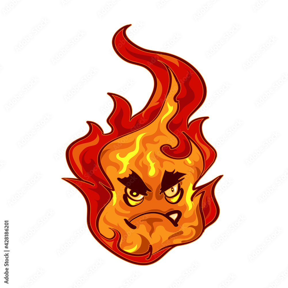 Burn Flame Face cartoon vector illustration. Hot cute emoji clip art ...