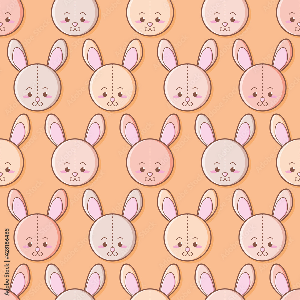 Kawaii rabbit vector repeat pattern. Stuffed bunny head illustration background. Kawaii rabbit vector repeat pattern. Stuffed bunny head illustration background.
