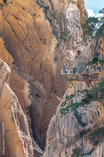 People in Royal Trail (El Caminito del Rey) in Gorge of the Gaitanes Chorro, Malaga province, Spain.
