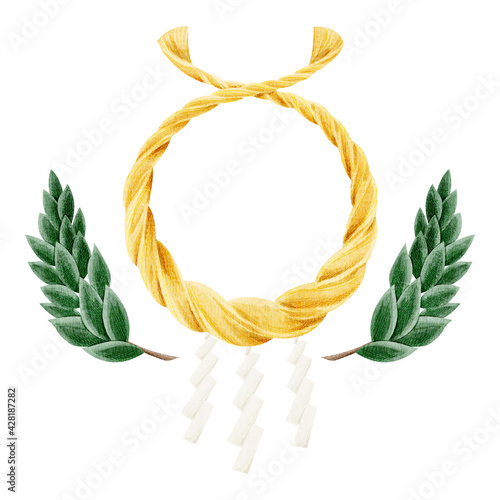 しめ飾りの装飾手描き水彩イラスト