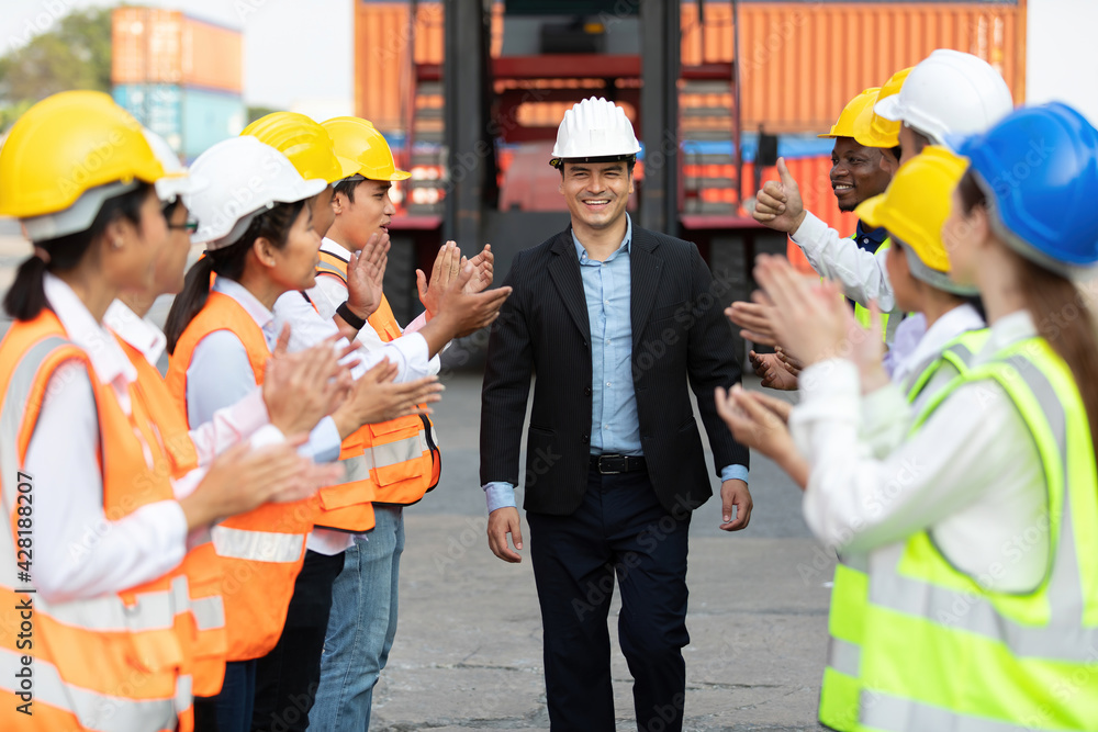 Fotografia do Stock: warehouse boss engineer walking and smile with ...