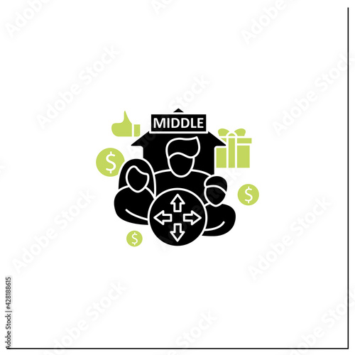 Dilative class glyph icon. Expanding middle class. Rise in living standards. Increase employee number. Universal basic income concept.Filled flat sign. Isolated silhouette vector illustration