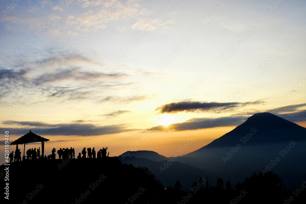 Golden sunrise at Sikunir Hill Indonesia