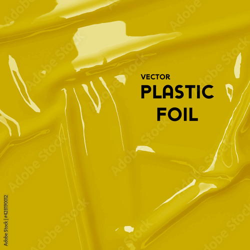 Plastic foil with yellow accent, vector rumpled texture material