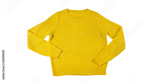 Yellow sweater shirt blouse, Yellow fleece sweatshirt isolated over white, Blank yellow sweater mock up isolated on a white background
