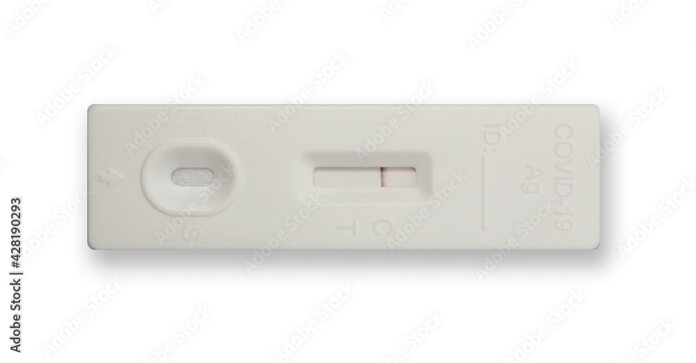 Covid 19 mouth Antigen test kit with negative result, isolated on white background Covid 19 mouth Antigen test kit with negative result, isolated on white background
