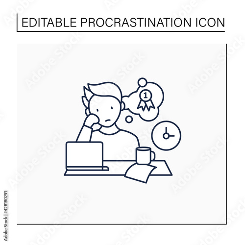 Procrastinator dreamer line icon. Dream about large, unattainable goals. Do not execute scheduled targets.Procrastination concept. Isolated vector illustration.Editable stroke