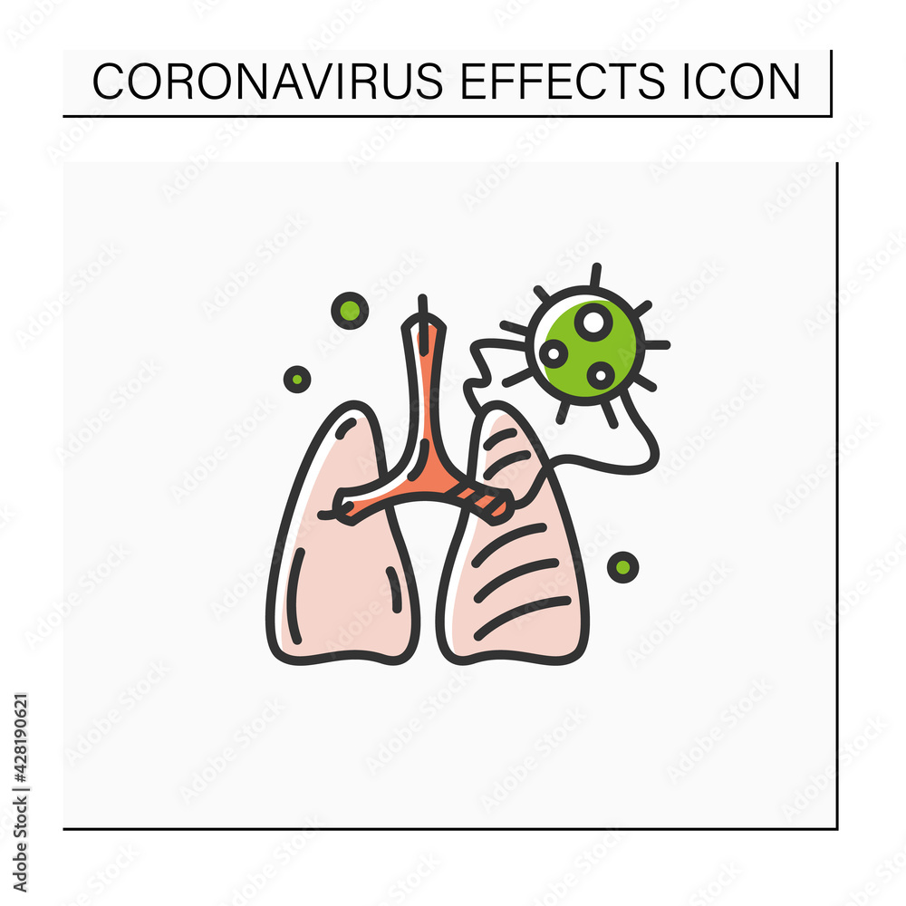 Covid pneumonia color icon. Virus caused lungs blockage. Concept of