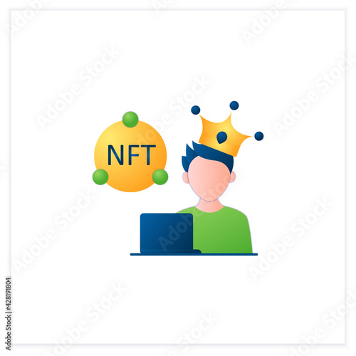 NFT artist flat icon. Content creator. Crypto artist. Creating more NFTs works. Having copyright. 3d vector illustration