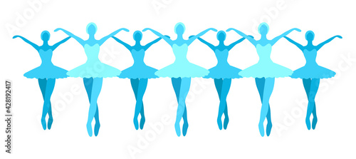 Ballerinas silhouette clipart. Blue ballet dancer figures Modern vector illustration. Cartoon Isolated Elegant art. Beautiful pose performers in line