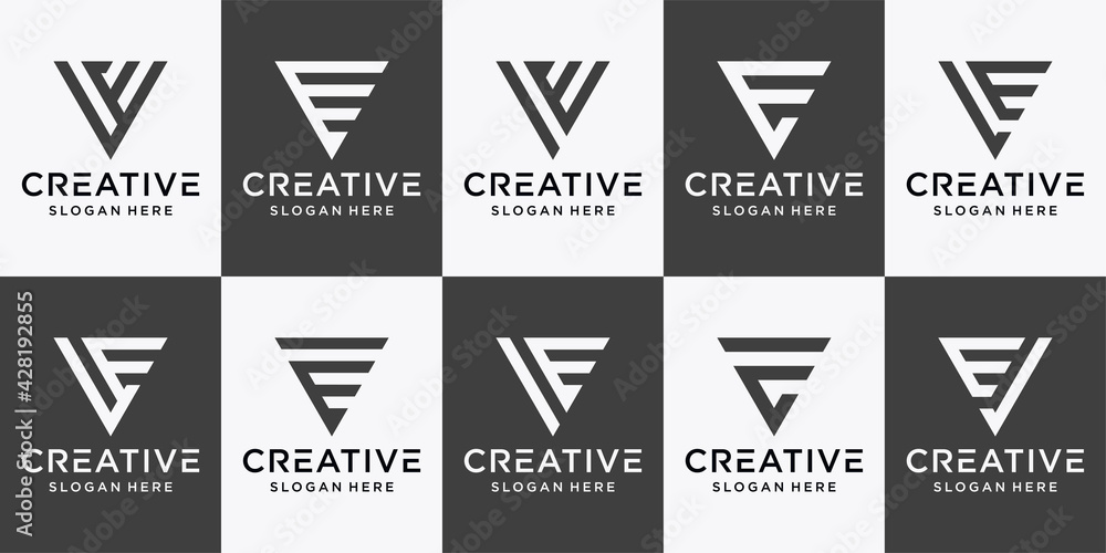 Set of monogram logo design template initial letter VE with creative concept. Premium Vector Set of monogram logo design template initial letter VE with creative concept. Premium Vector
