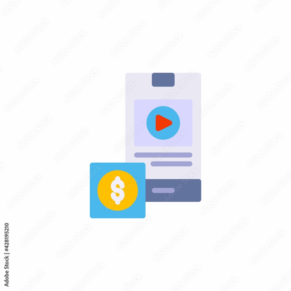 Video monetization icon in flat style. Vector icon illustration Video monetization icon in flat style. Vector icon illustration