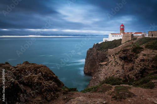 Scenic view of the St Vincent Cape and lighthouse, in Algarve, Portugal