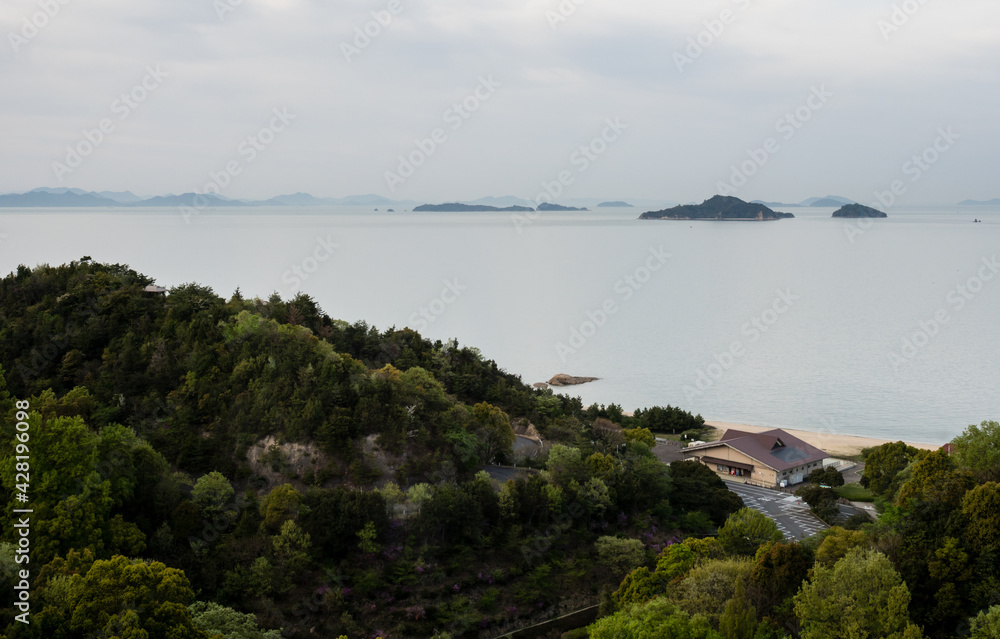 View of the Seto Inland sea and the islands from Kyukamura Setouchi Toyo, a scenic resort on Shikoku - Ehime prefecture, Japan