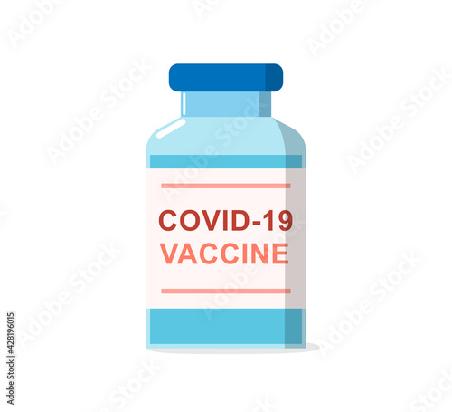 Vector vaccine bottle in flat style. Coronavirus cure in the glass bottle