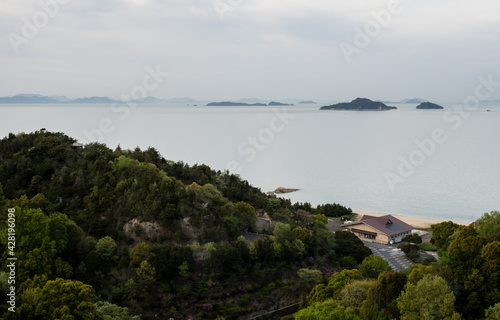 View of the Seto Inland sea and the islands from Kyukamura Setouchi Toyo, a scenic resort on Shikoku - Ehime prefecture, Japan