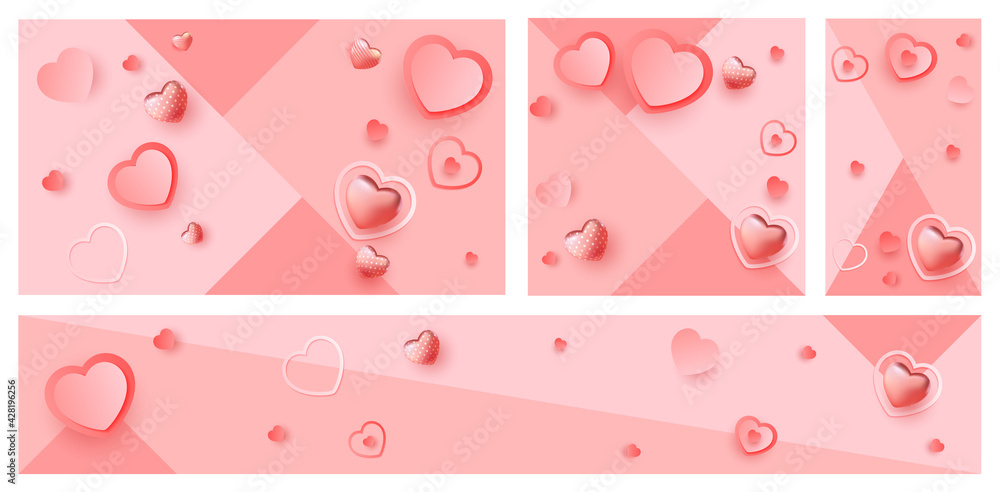 Vector symbols of love for Happy Women's, Mother's, Valentine's Day, birthday greeting card with space for text.
