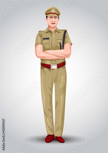 indian police officer front view vector illustration design