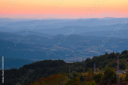 Amazing sunrise over the mountains Kopaonik in Serbia