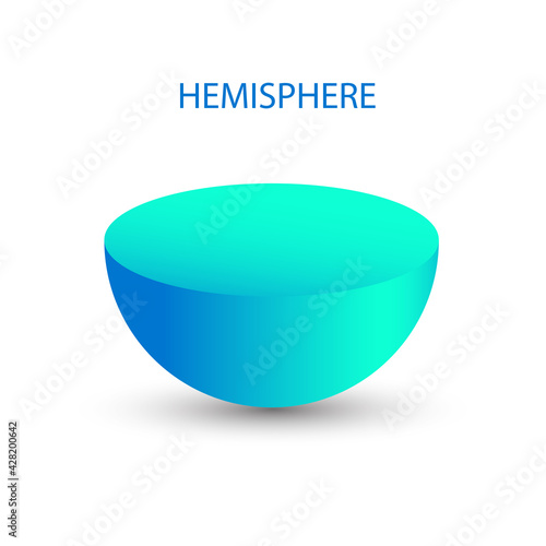 Vector blue hemisphere with gradients and shadow for game, icon, package design, logo, mobile, ui, web, education. 3D hemisphere on white background. Geometric figures for your design.