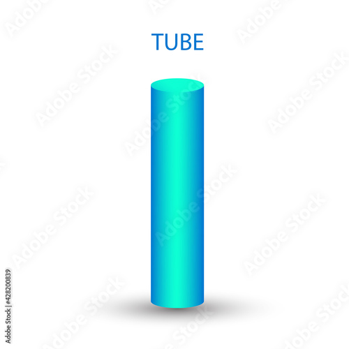 Vector blue tube with gradients and shadow for game, icon, package design, logo, mobile, ui, web, education. 3D elongated cylinder on a white background. Geometric figures for your design.