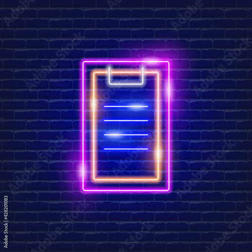 Clipboard neon icon. Vector illustration for design website, advertising, promotion, banner. Business concept.