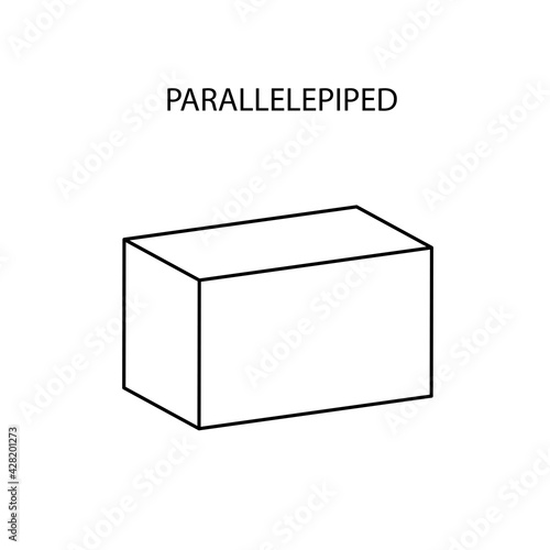 Vector black linear parallelepiped for game, icon, package design, logo, mobile, ui, web, education. Parallelepiped on a white background. Geometric figures for your design. Outline.