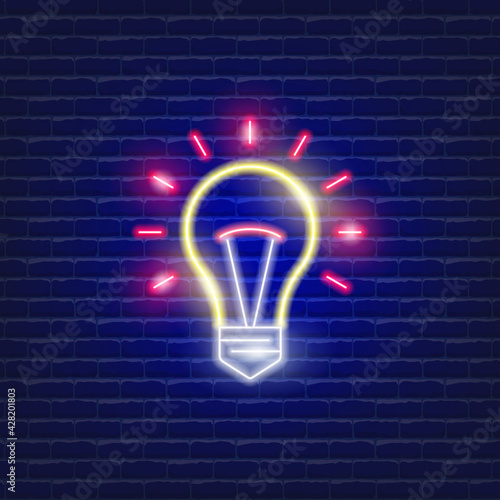 Light bulb neon sign. Idea icon Vector illustration for design website, advertising, promotion, banner. Brainstorm concept.