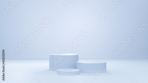 3D Render Podium and minimal in an Blue wall with Cylinder polygon  stand 3D product on podium modern platform 3d illustration